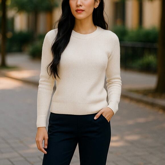 Equipment White Cream Cotton Knit Cashmere Pullover Sweater - Picture 1 of 11